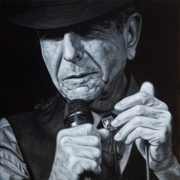 Portrait in oil on linen of Leonard Cohen, Dance me to the end of love