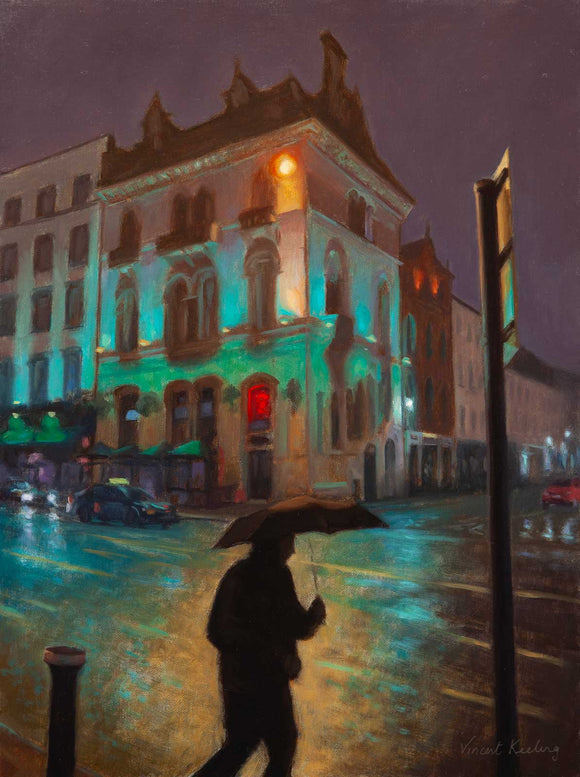 Rainy Night on Dame Street - Oil Painting