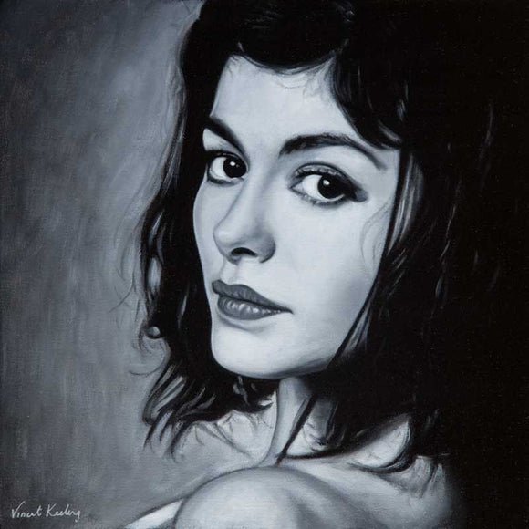 Portrait in oil on canvas of the Actress Audrey Tautou