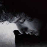 Detail of oil painting of Bob Dylan
