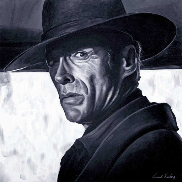 Fine art print, of Clint Eastwood in The Unforgiven, from portrait painting, by Vincent Keeling