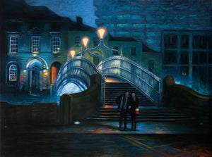 Lovers by The Ha'penny Bridge - Large Oil Painting