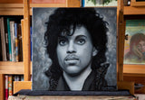 This is a picture of my oil painting of Prince on my easel. It's 40x40cm oil on linen. 