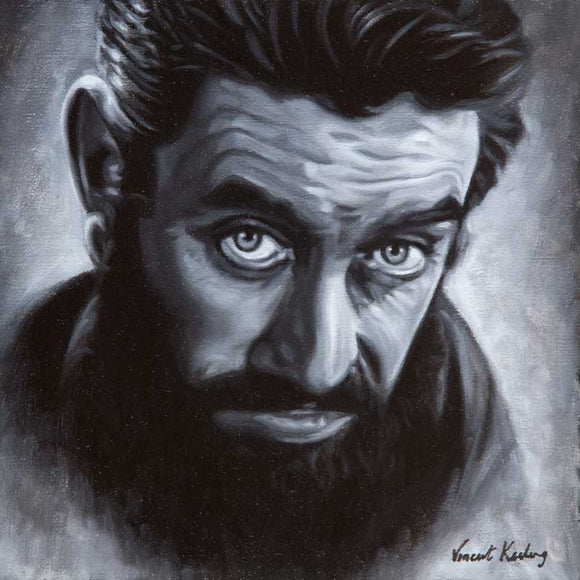 Portrait painting of Ronnie Drew, oil on linen