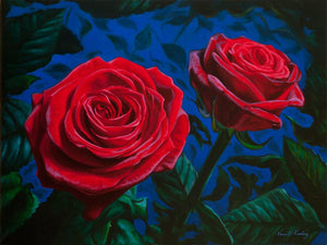 Fine art print, of red roses, from oil painting, by artist Vincent Keeling