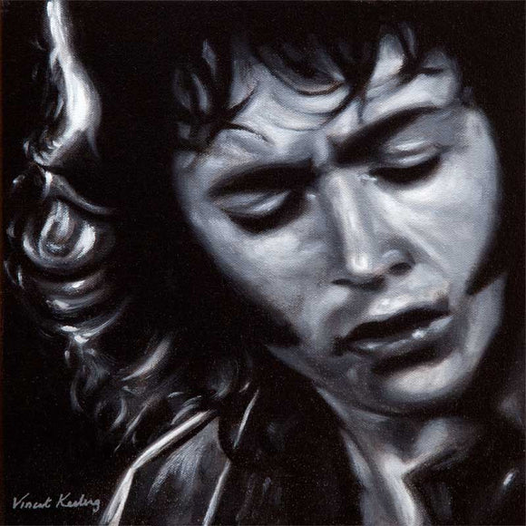 Portrait painting of Irish blues guitarist and singer Rory Gallagher
