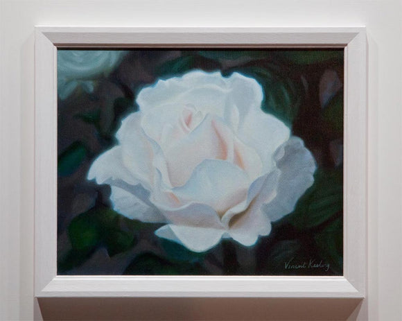 White Rose in Silvery Light - Oil Painting
